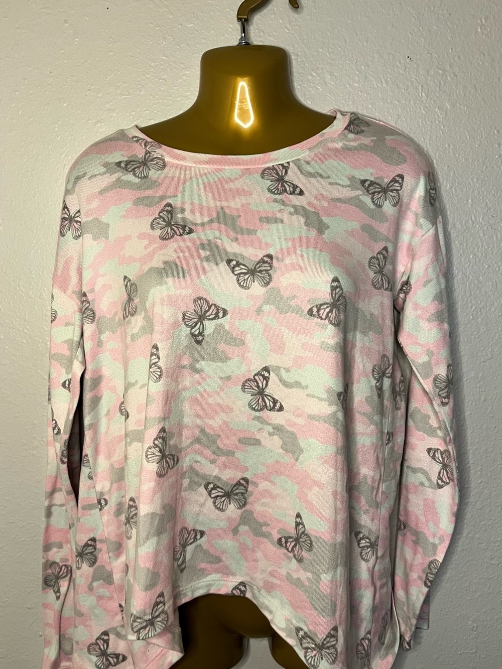 Pink & Gray Butterfly Camo Pajama Top